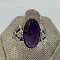 Sterling Silver Fan Banded Oval Amethyst Ring – Size 7 – Calm, Intuition & Spiritual Protection