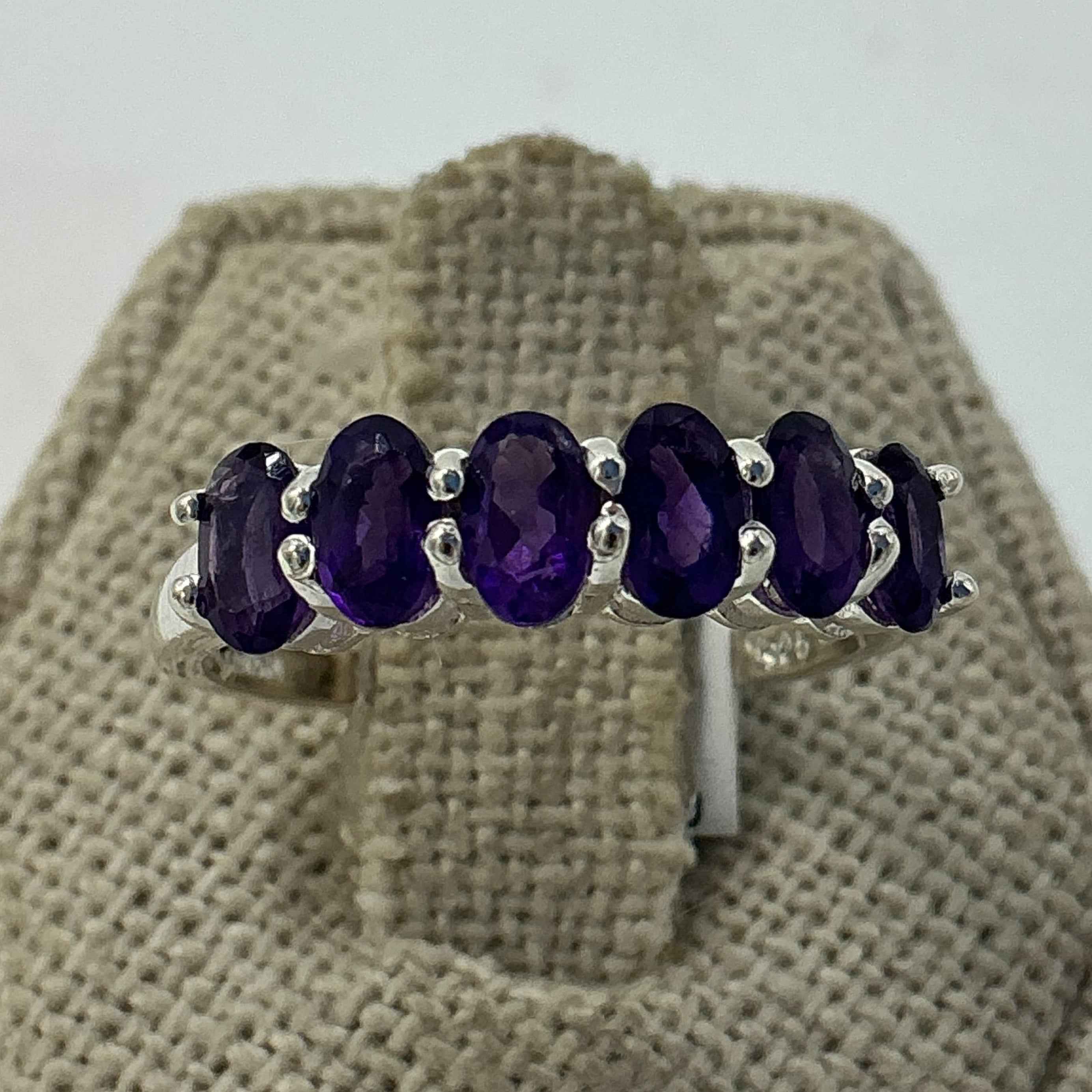 Sterling Silver Oval Band Amethyst Ring – Size 8 – Calm, Intuition & Spiritual Protection