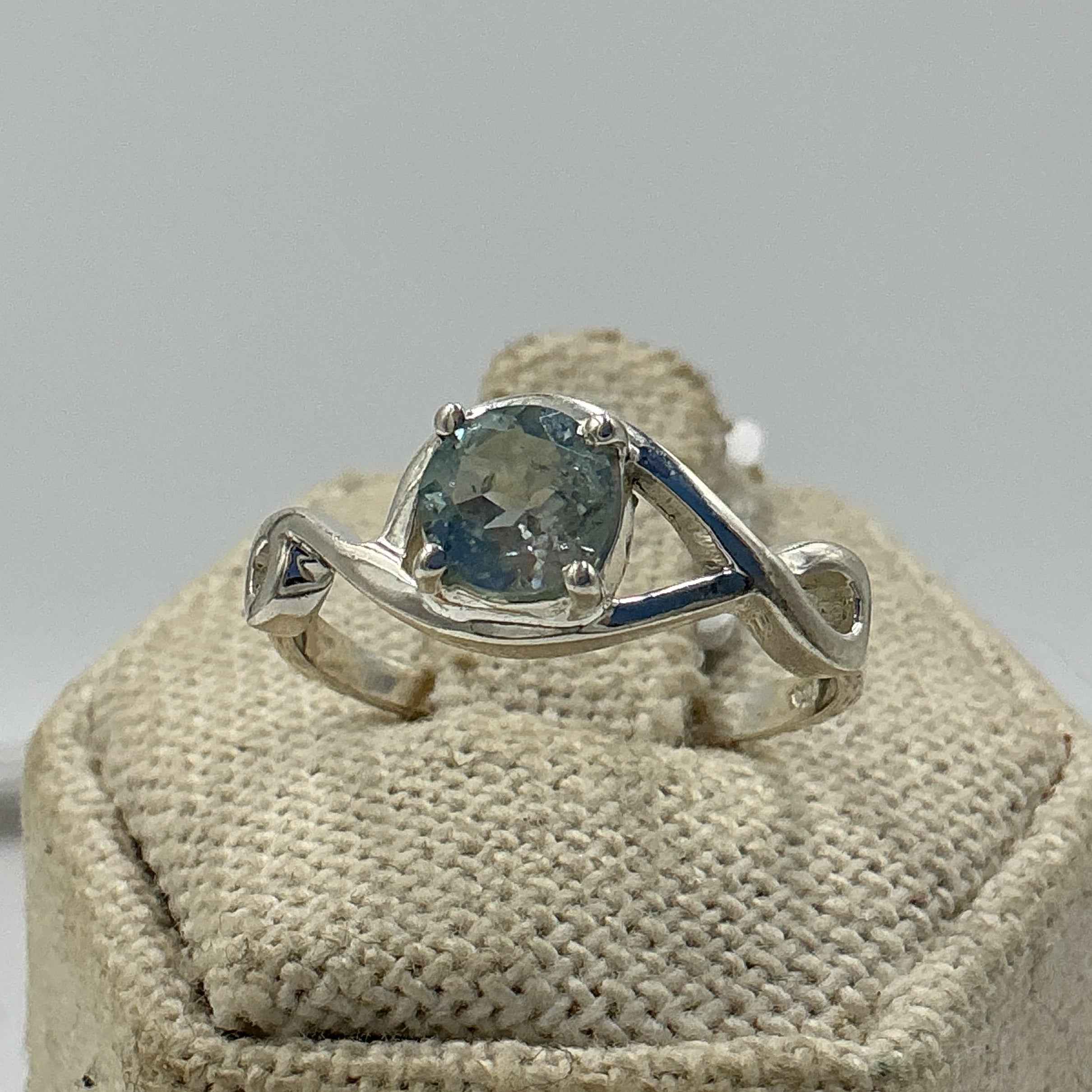 Sterling Silver Double Swirl Aquamarine Ring- Size 8 - Peace, Courage & Clear Communication