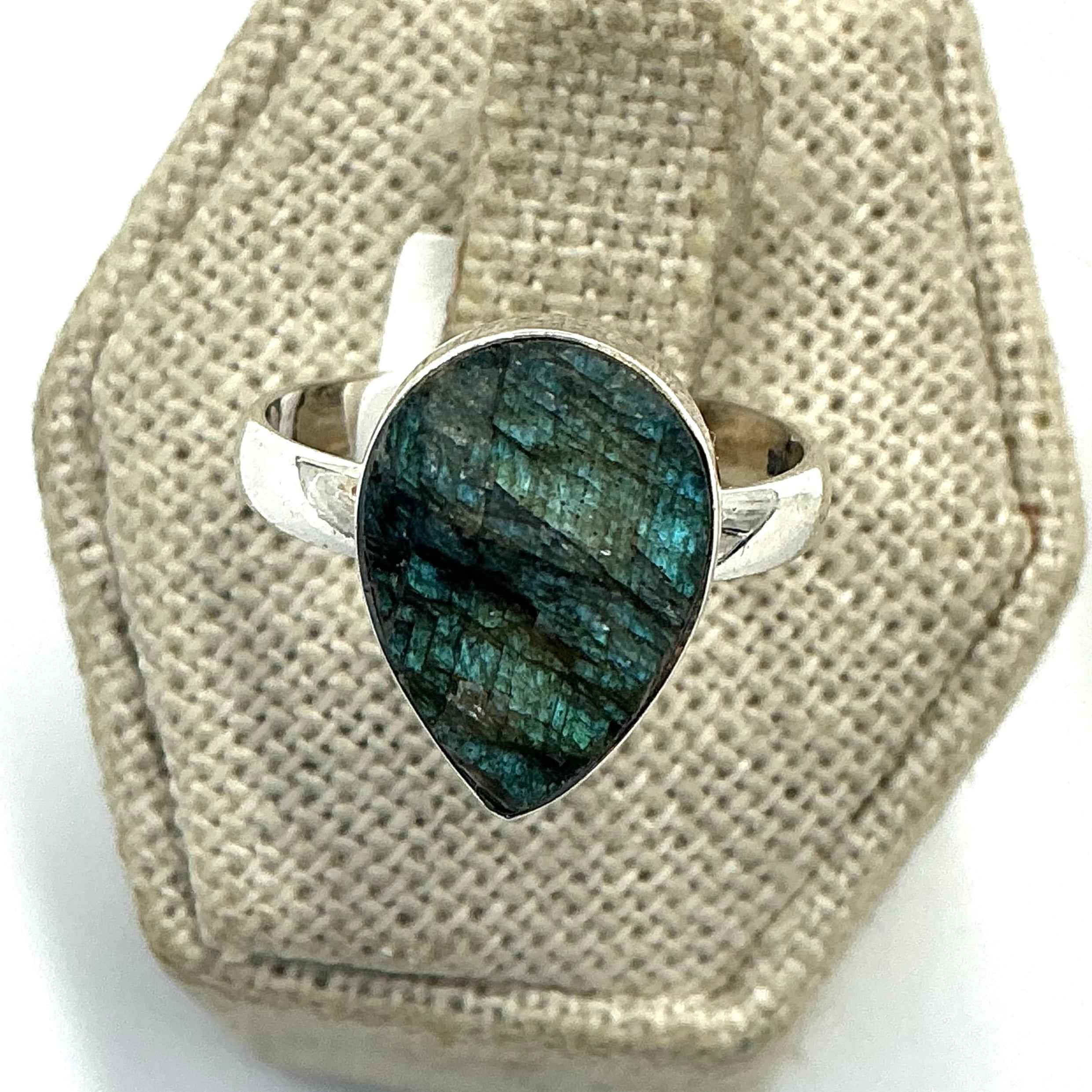 Sterling Silver Rough Teardrop Labradorite Ring - Size 8 - Intuition, Protection & Transformation