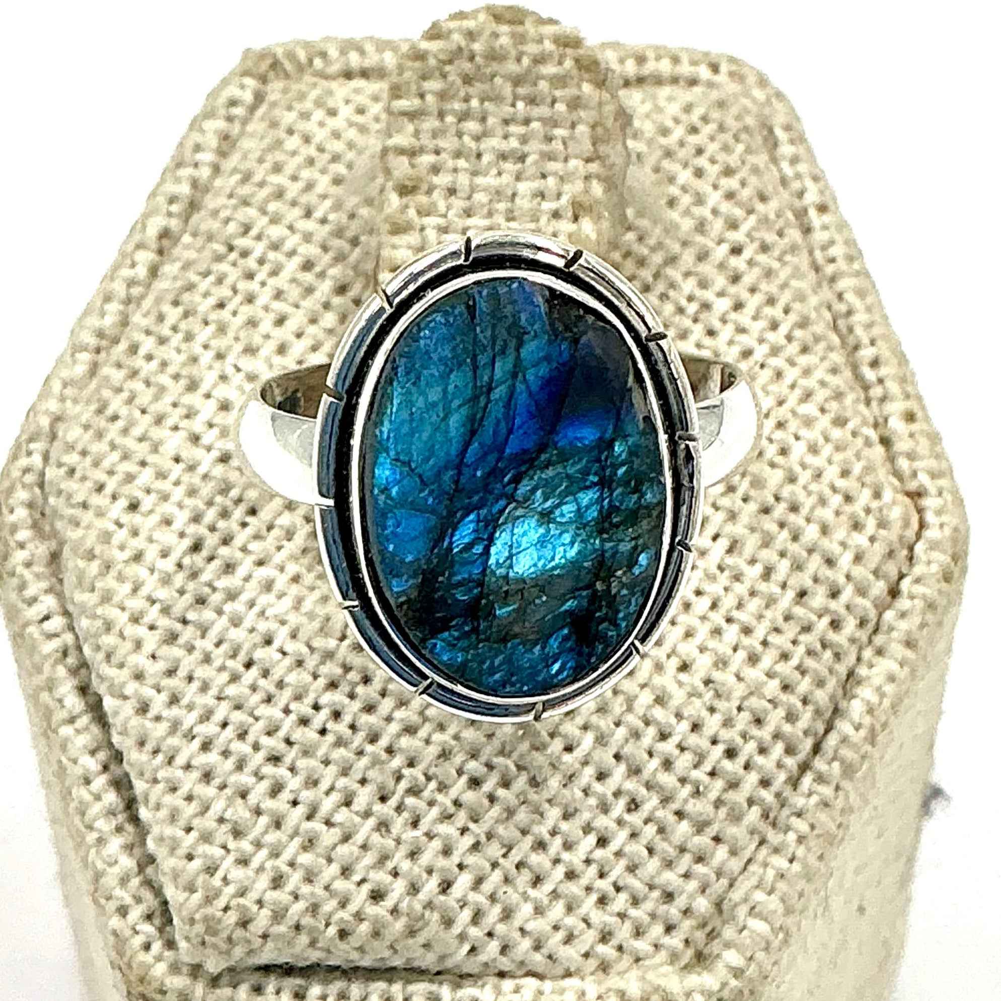 Sterling Silver Rough Lined Oval  Labradorite Ring - Size 8 - Intuition, Protection & Transformation