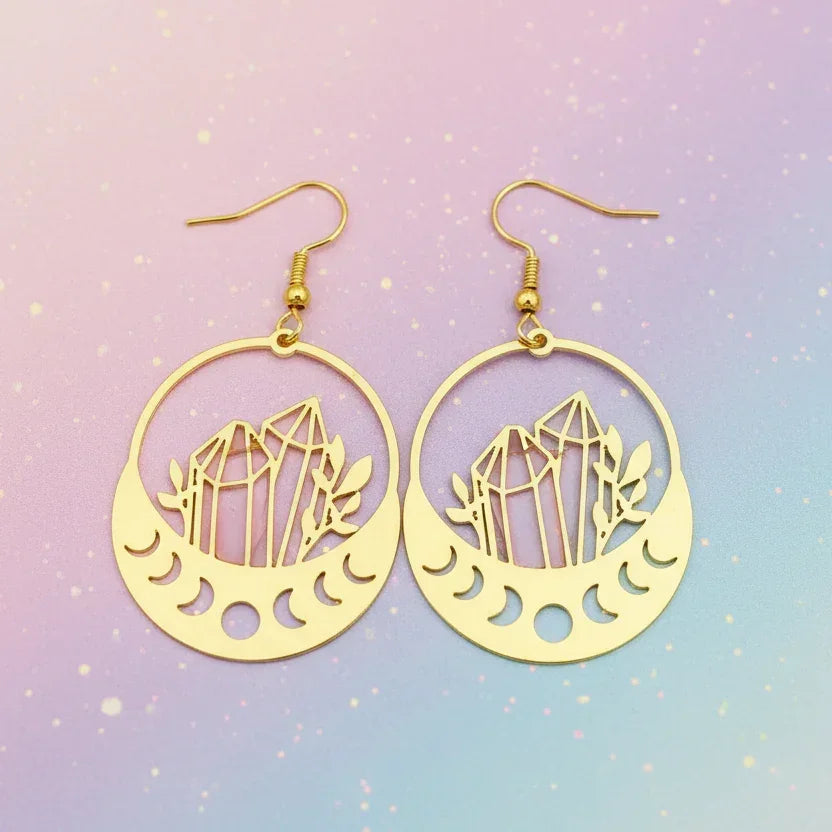 Golden Moon Phases & Crystals Earrings