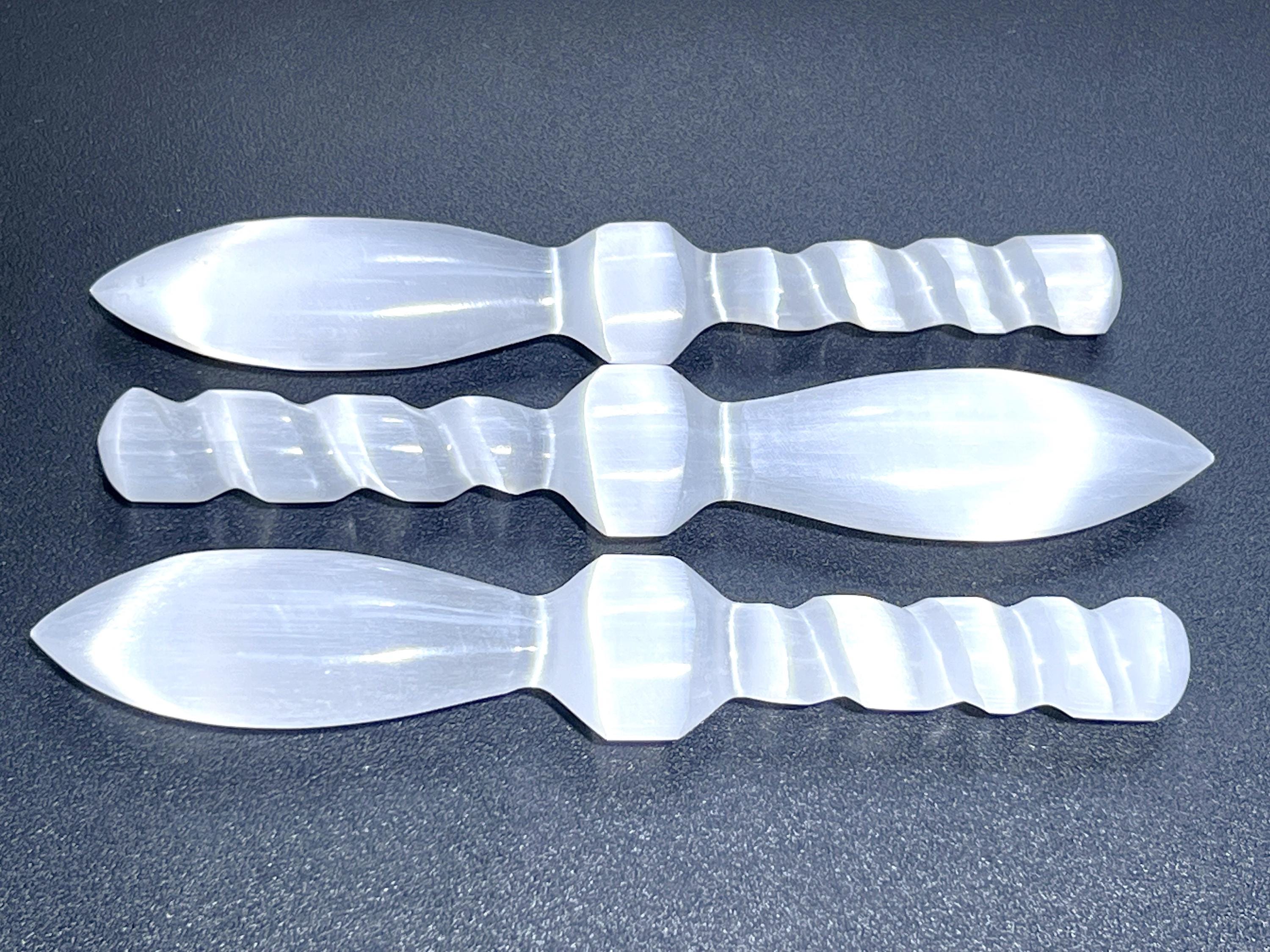 Selenite Satin Spar Crystal Decorative Knife Sword Dagger Spiral (7-8 Inches) Carving
