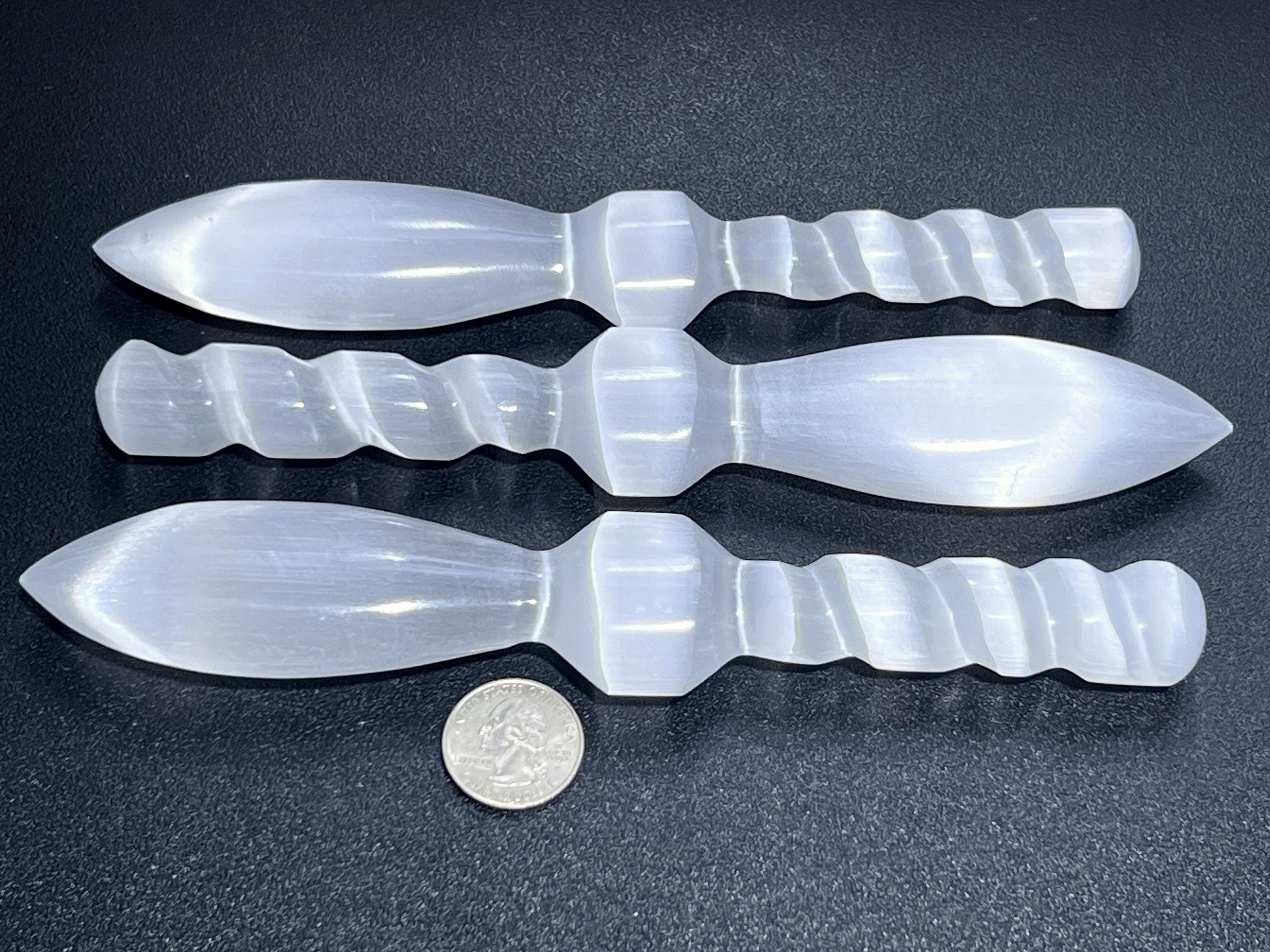 Selenite Satin Spar Crystal Decorative Knife Sword Dagger Spiral (7-8 Inches) Carving