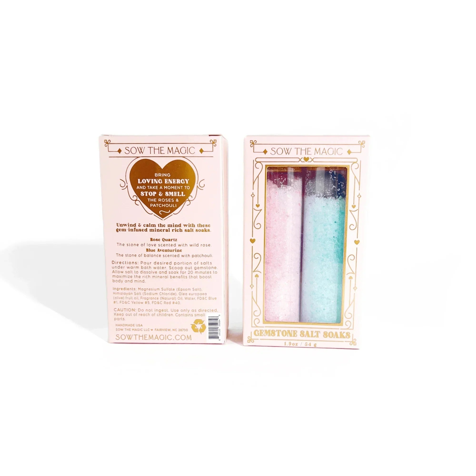 Gem Infused Salt Soak Duo with Rose Quartz + Blue Aventurine