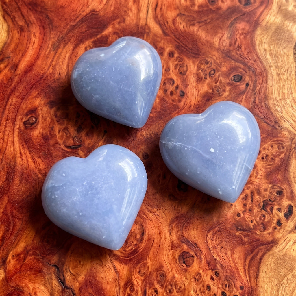 Blue Angelite Crystal Puffy Heart Carving