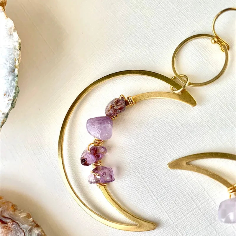 Crescent Moon Crystal Gold Earrings