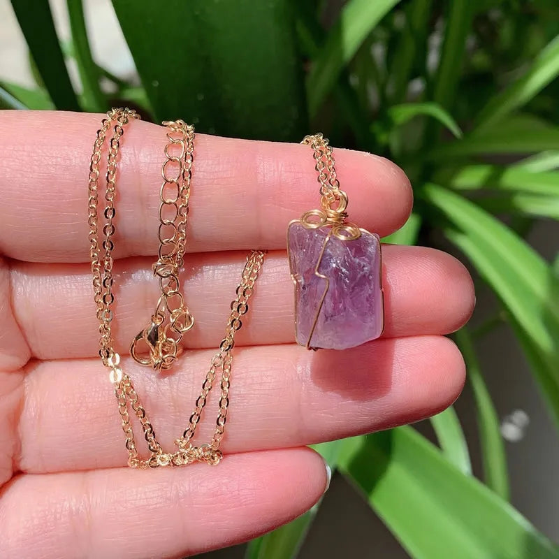 Raw Crystal Wire Wrap Necklaces