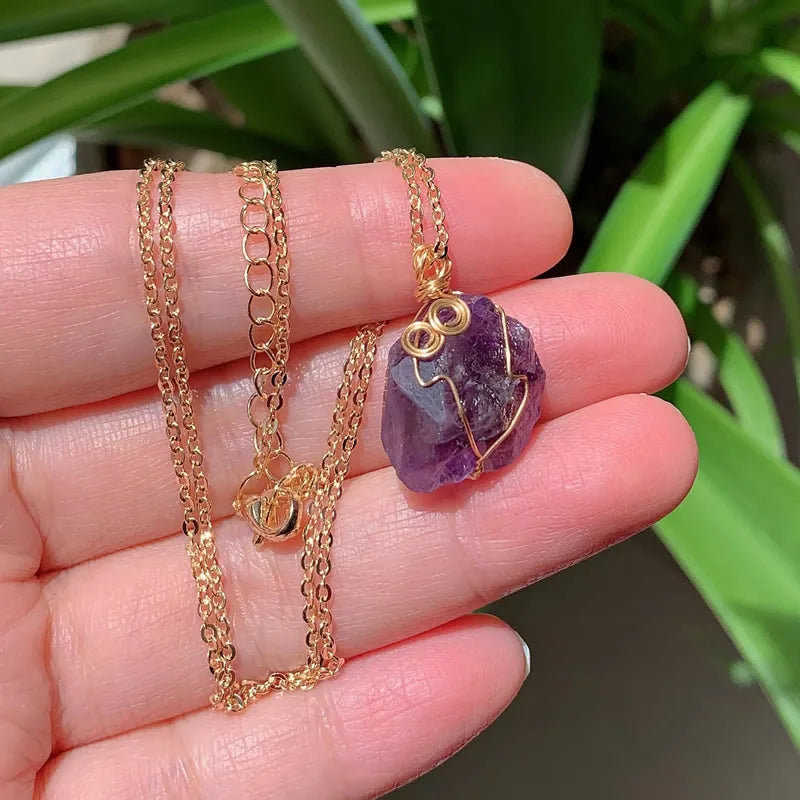 Raw Crystal Wire Wrap Necklaces