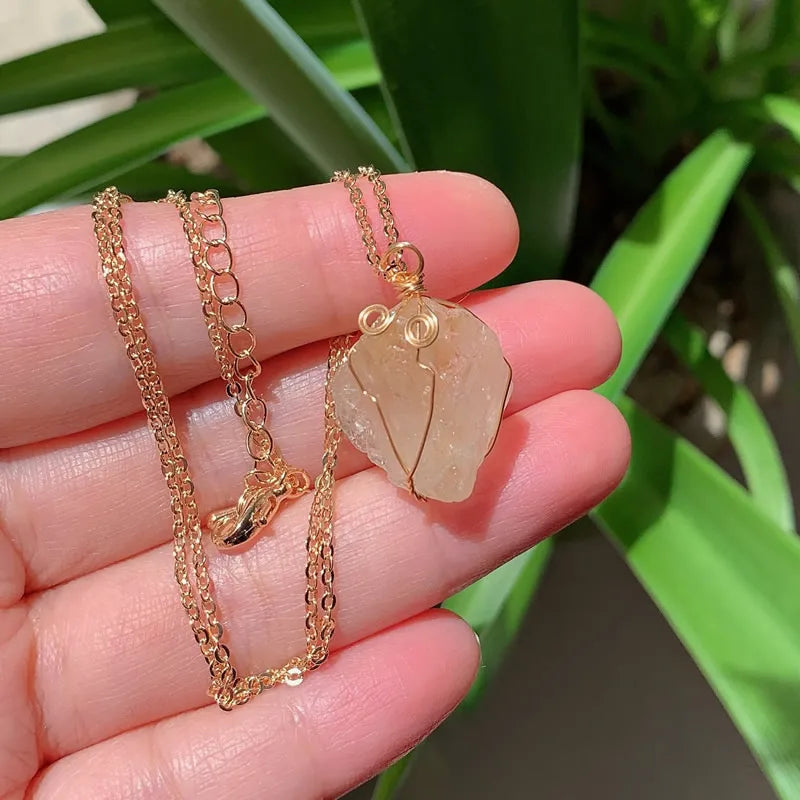 Raw Crystal Wire Wrap Necklaces