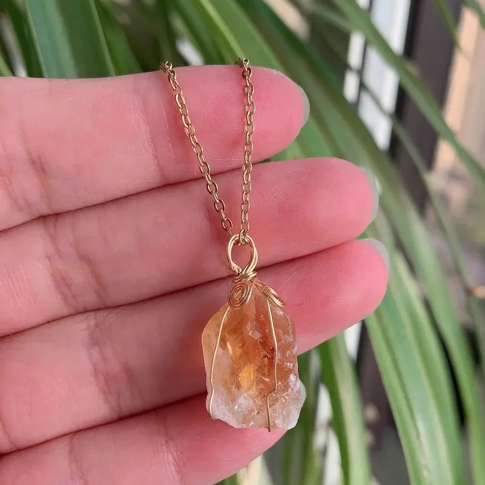 Raw Crystal Wire Wrap Necklaces