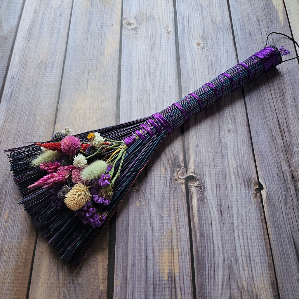 Hand Crafted Floral Broom, 15"