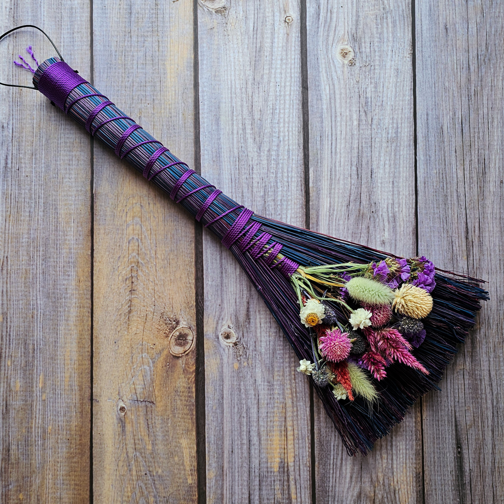 Hand Crafted Floral Broom, 15"