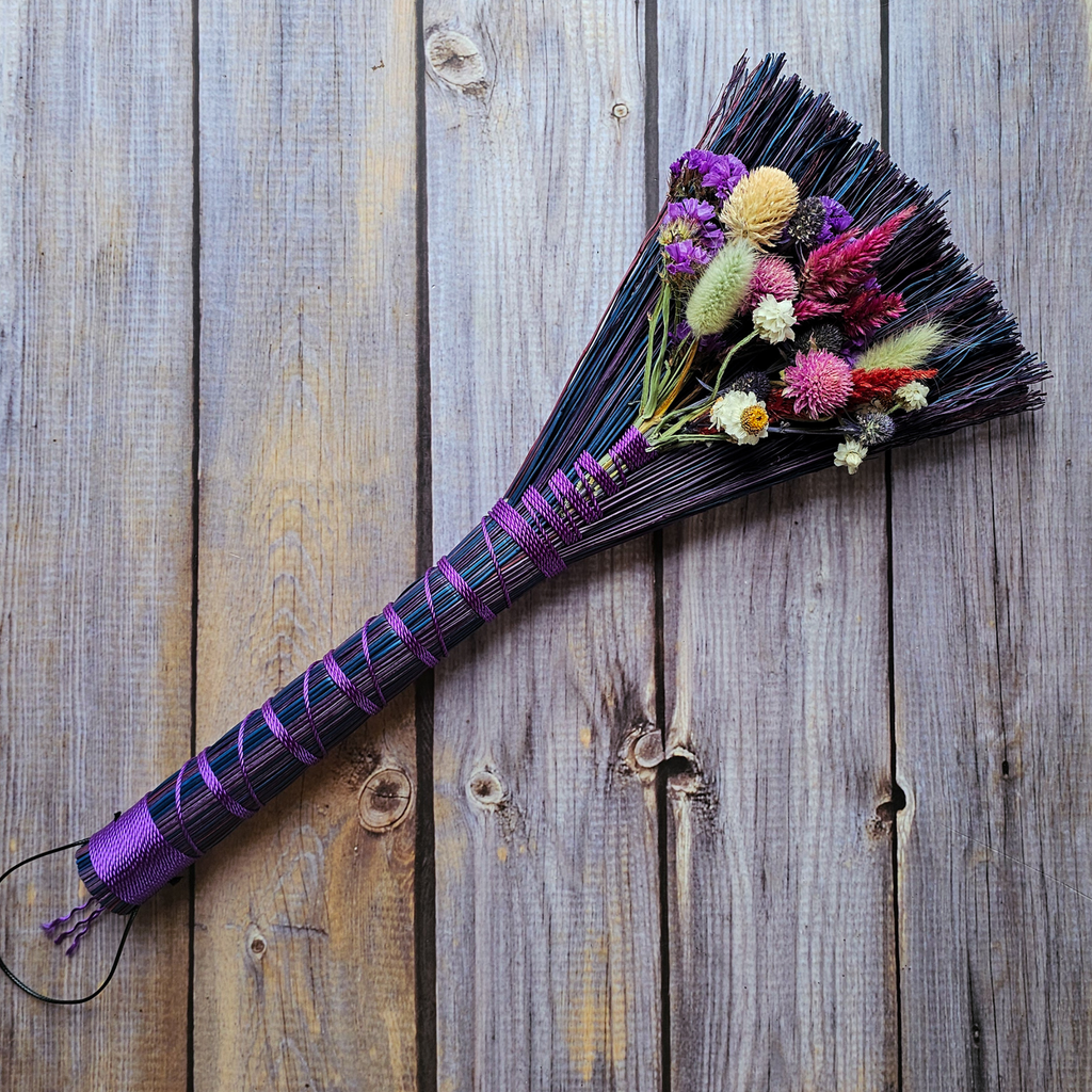 Hand Crafted Floral Broom, 15"