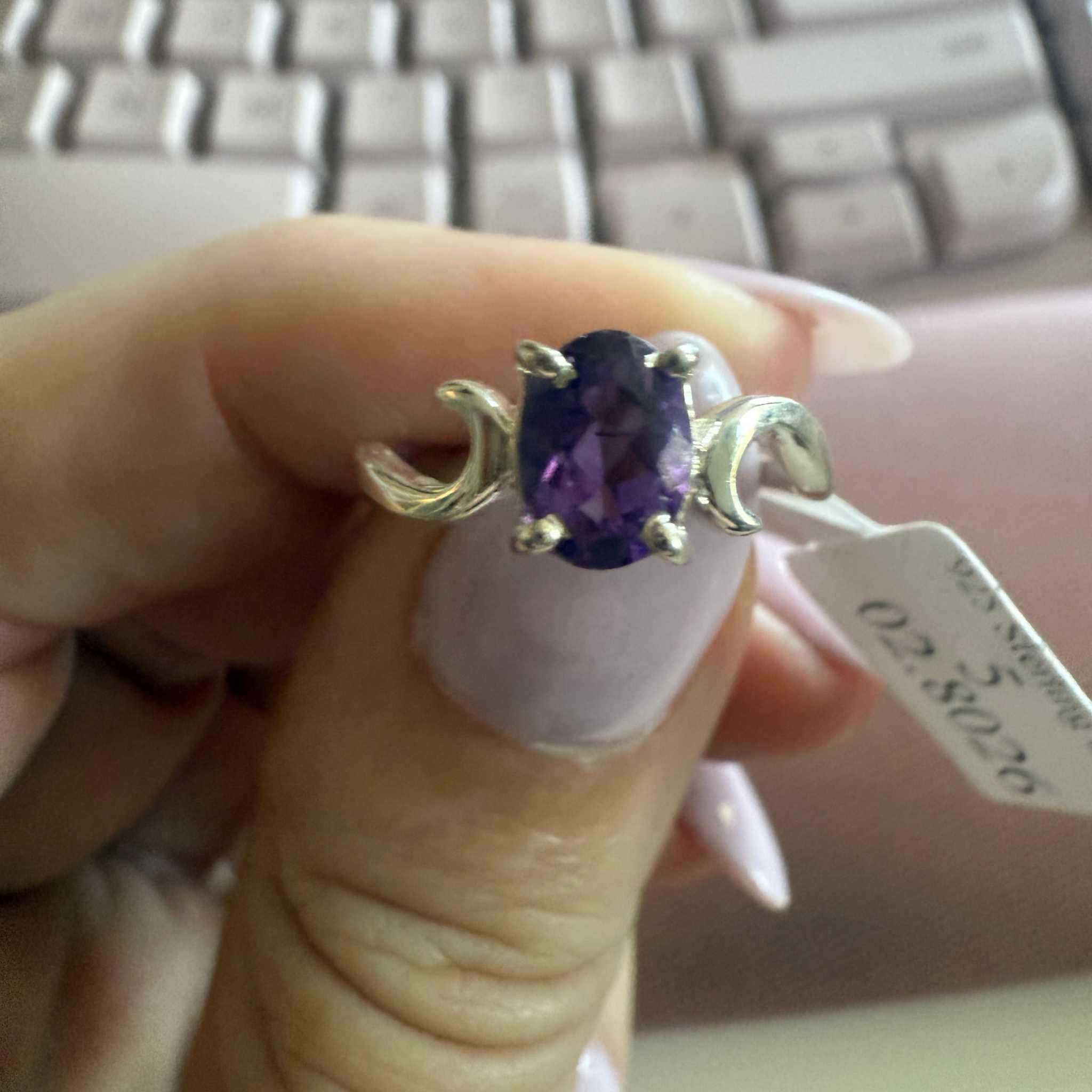 Sterling Silver Geometric-Cut Amethyst Ring – Size 5 – Protection, Intuition & Higher Clarity