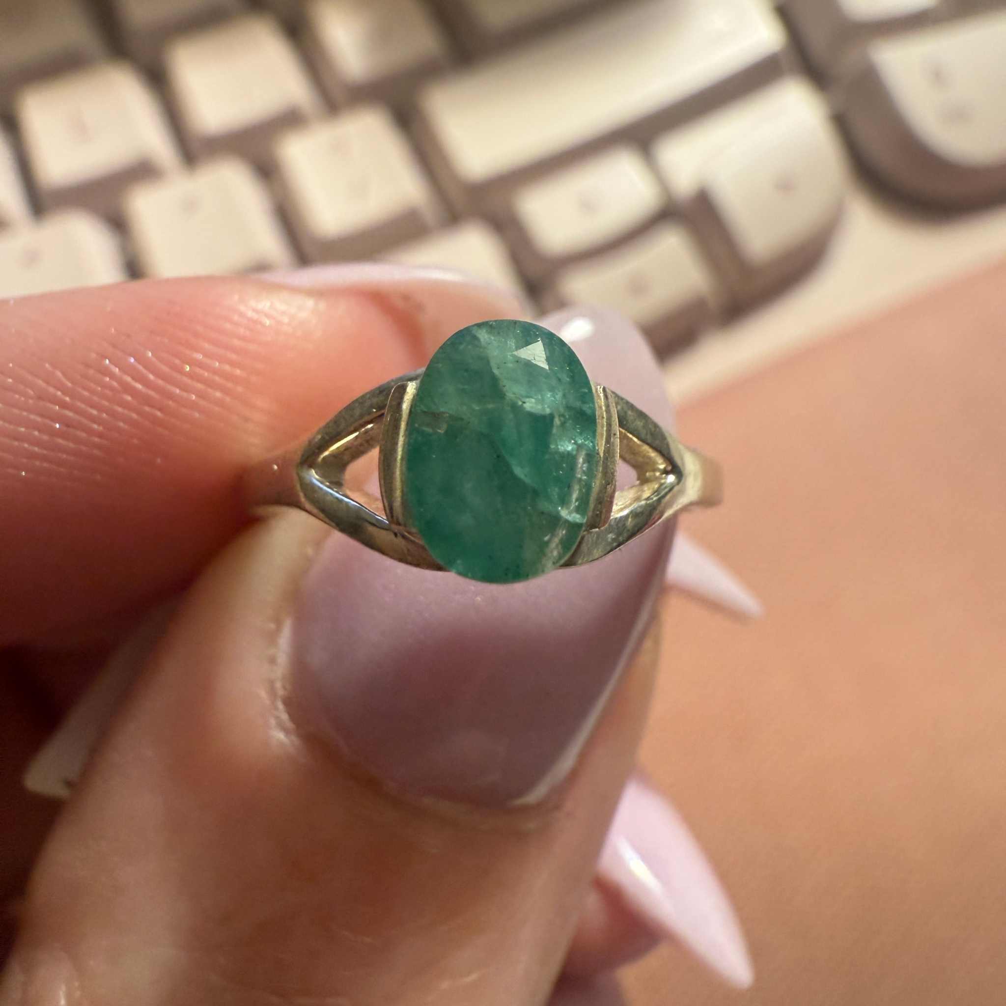 Emerald Ring Size 5 – Natural Oval Emerald in Sterling Silver