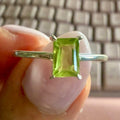 Peridot Emerald-Cut Prong Ring – Sterling Silver – Size 8
