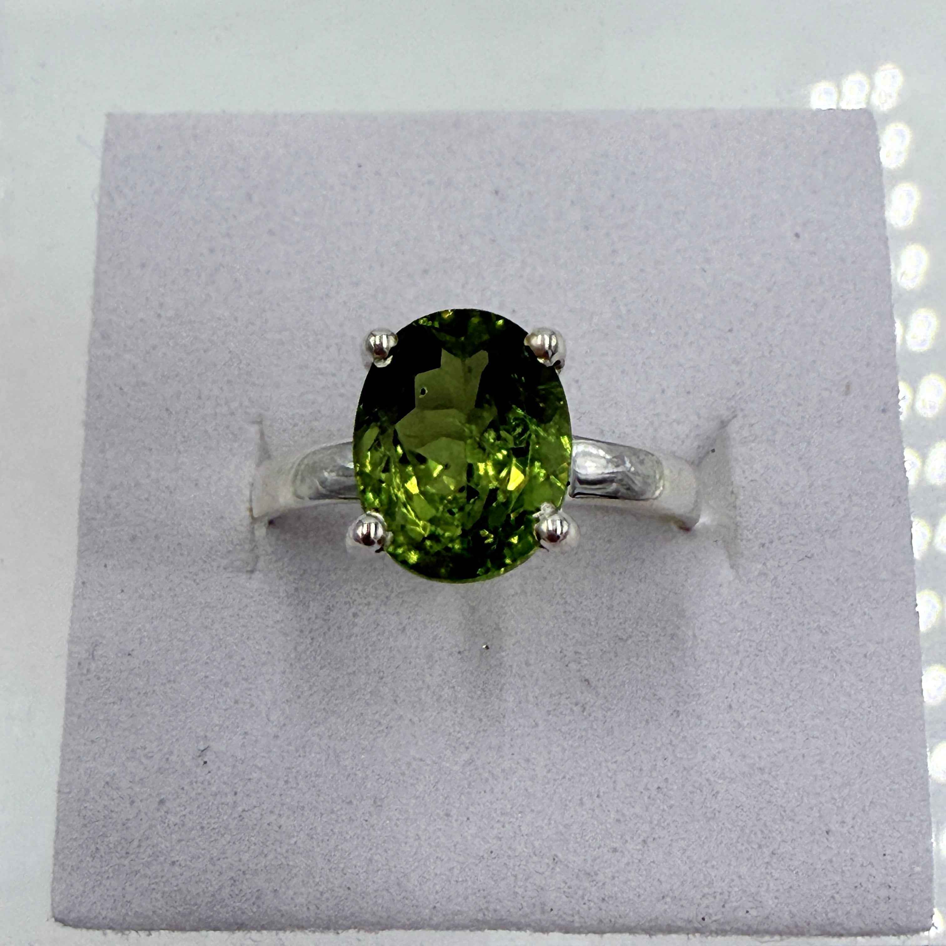 Sterling Silver Faceted Oval Peridot Ring - Size 7 -Positivity, Growth & Renewal