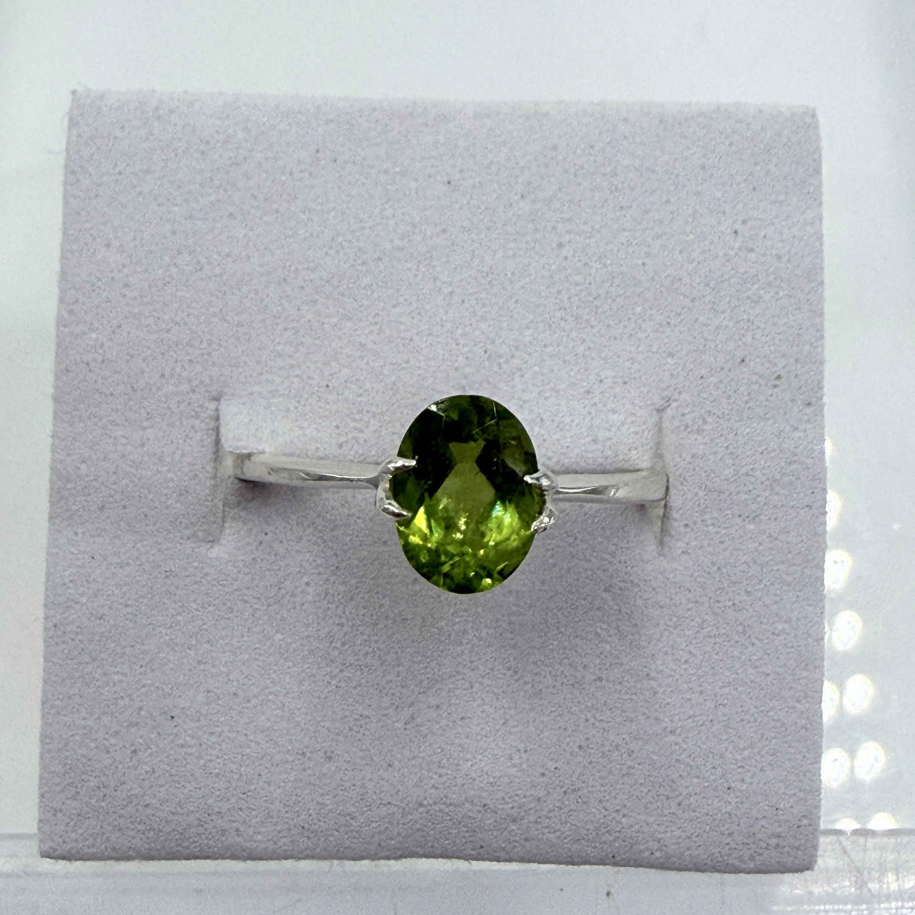 Sterling Silver Oval Peridot Ring - Size 8 -Positivity, Growth & Renewal