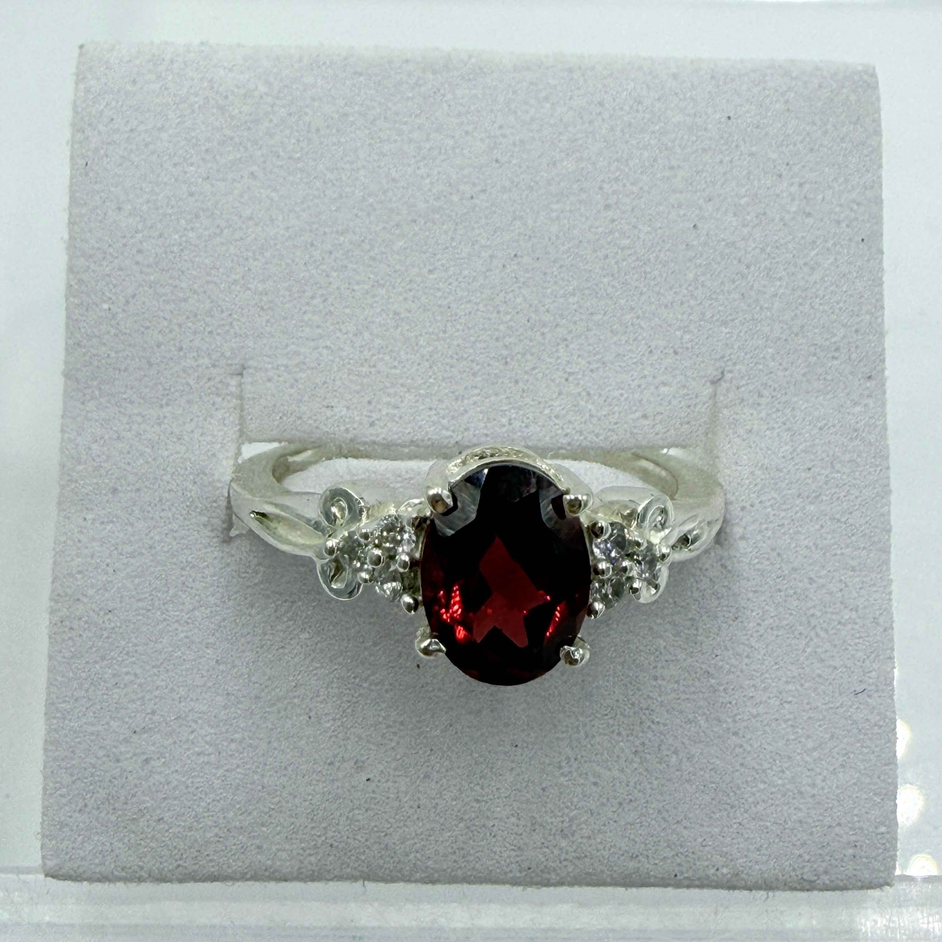 Sterling Silver Oval Garnet Scroll Ring – Size 7 – Passion, Strength & Grounding