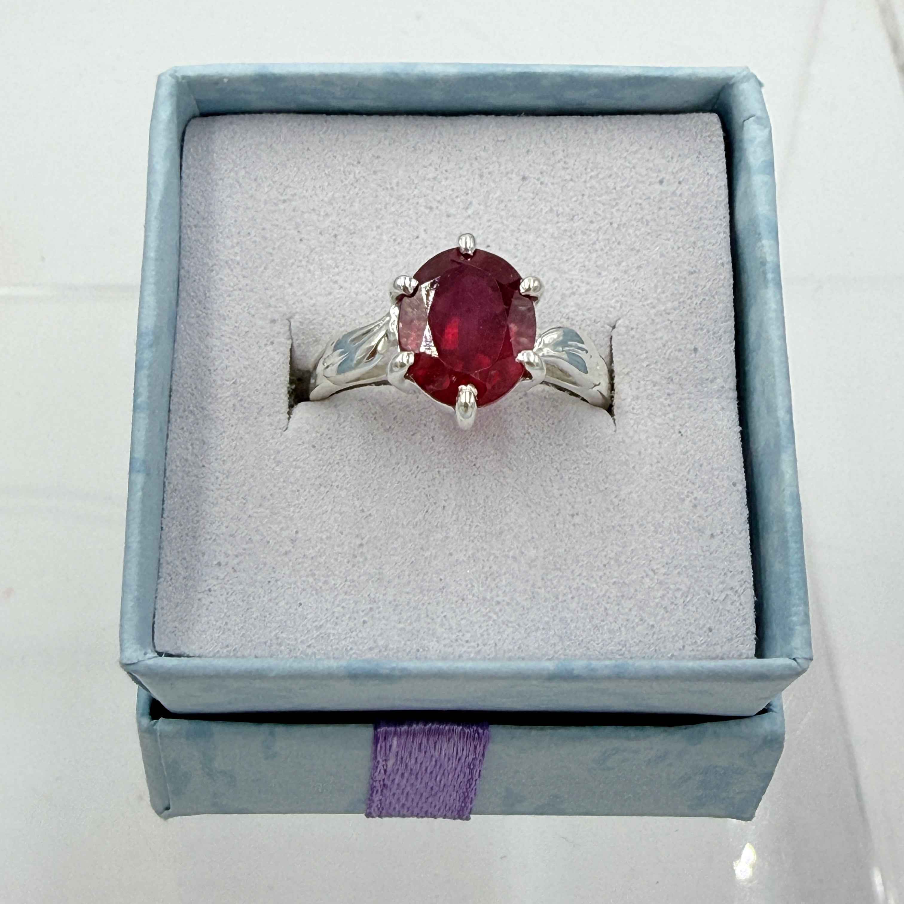 Sterling Silver Faceted Oval Ruby Ring - Size 6 - Passionate, Vital & Empowering