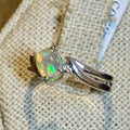 Ethiopian Opal Oval Leaf-Accent Ring – Sterling Silver – Size 6–7