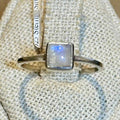 Rainbow Moonstone Square-Bezel Ring – Sterling Silver – Size 8 & 9