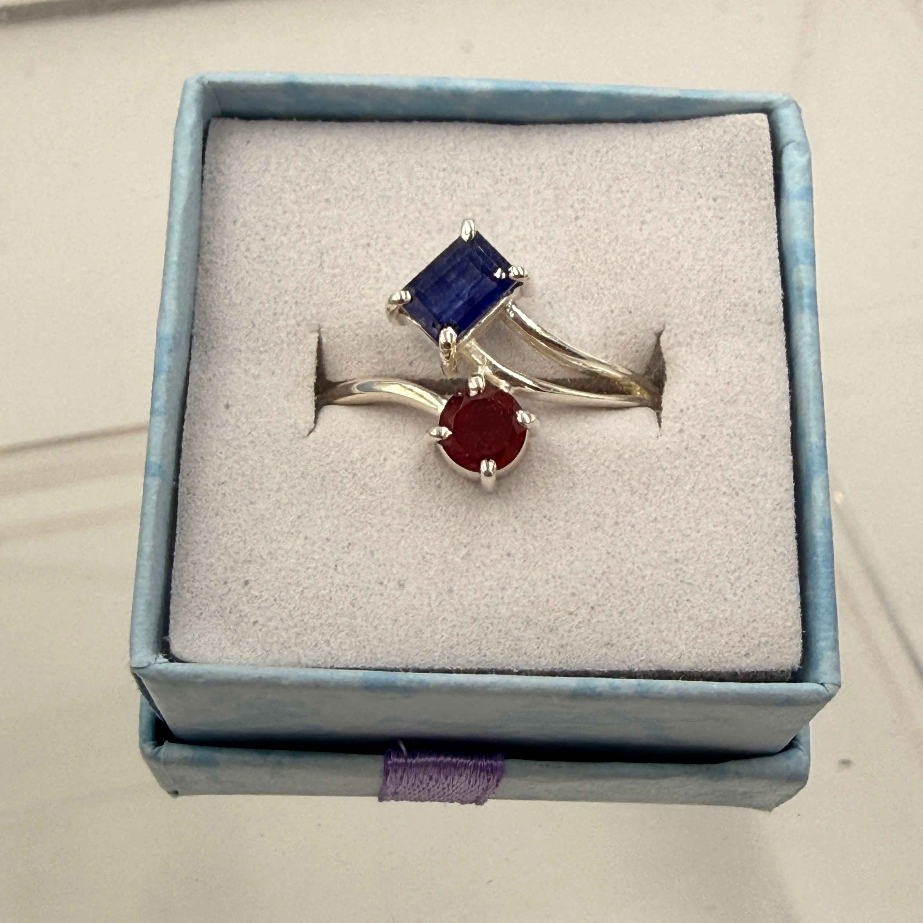 Sterling Silver Garnet & Sapphire Ring - Size 10 - Passionate, Protective & Wisdom