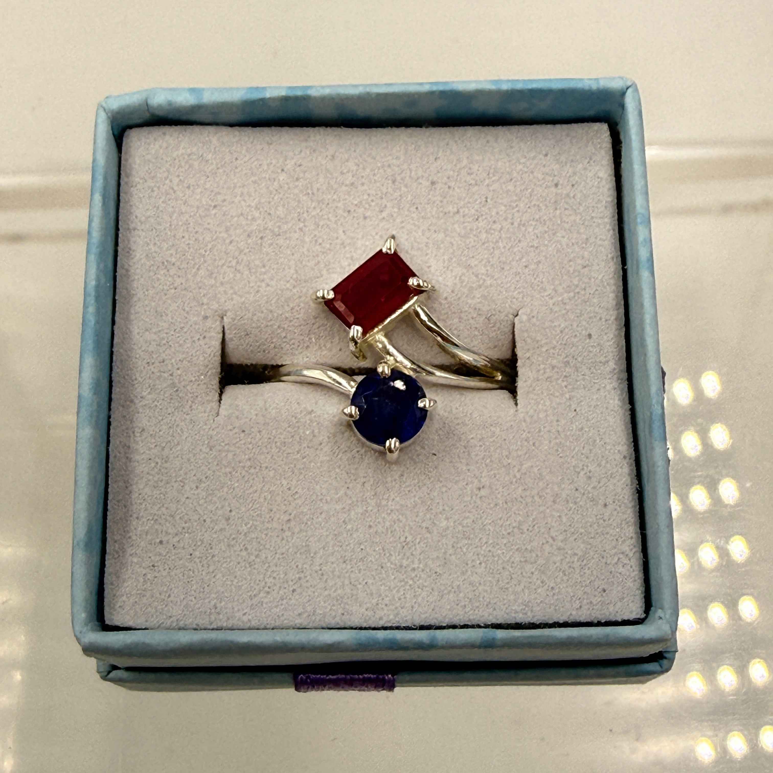 Sterling Silver Ruby & Sapphire Ring - Size 6 - Passionate, Wise & Empowering
