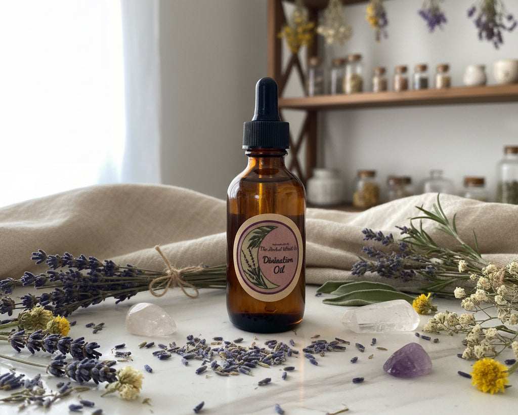 An amber glass dropper bottle of essential oil with a black cap