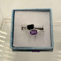 Sterling Silver Black Onyx & Amethyst Ring - Size 8 - Protective, Spiritual & Grounding