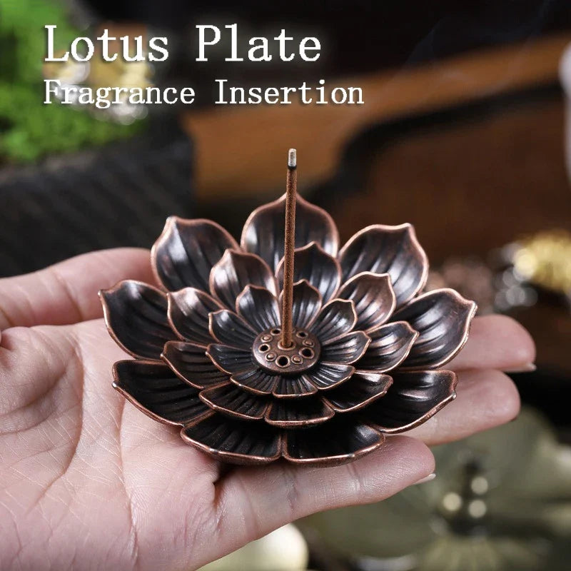 Lotus Flower Incense Burner | Metal Wax Melt Holder for Temple and Home
