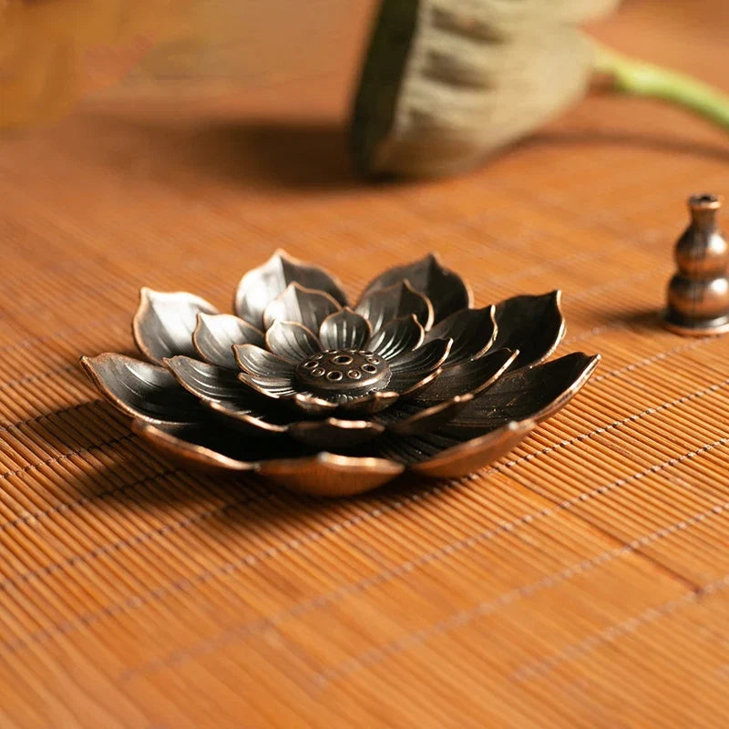 Lotus Flower Incense Burner | Metal Wax Melt Holder for Temple and Home