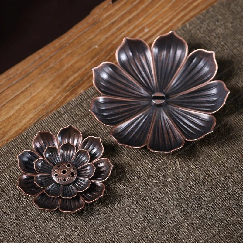 Lotus Flower Incense Burner | Metal Wax Melt Holder for Temple and Home