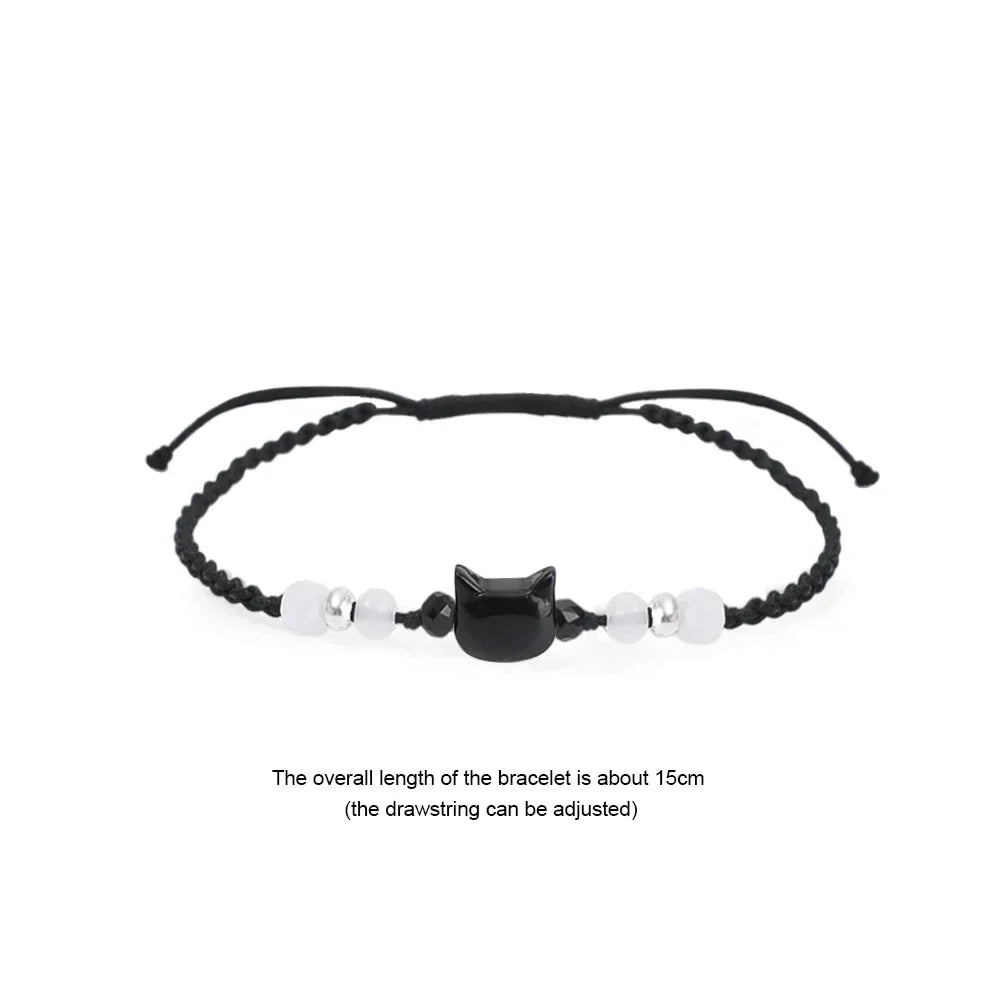 Moonstone Obsidian Cat Charm Bracelets