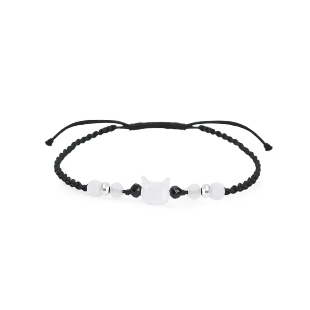 Moonstone Obsidian Cat Charm Bracelets