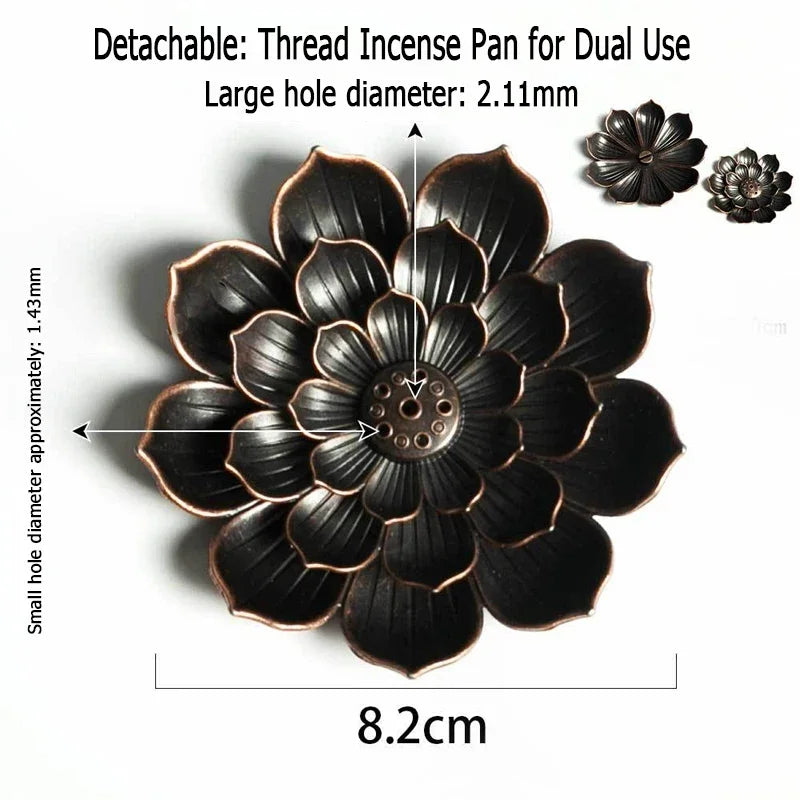 Lotus Flower Incense Burner | Metal Wax Melt Holder for Temple and Home