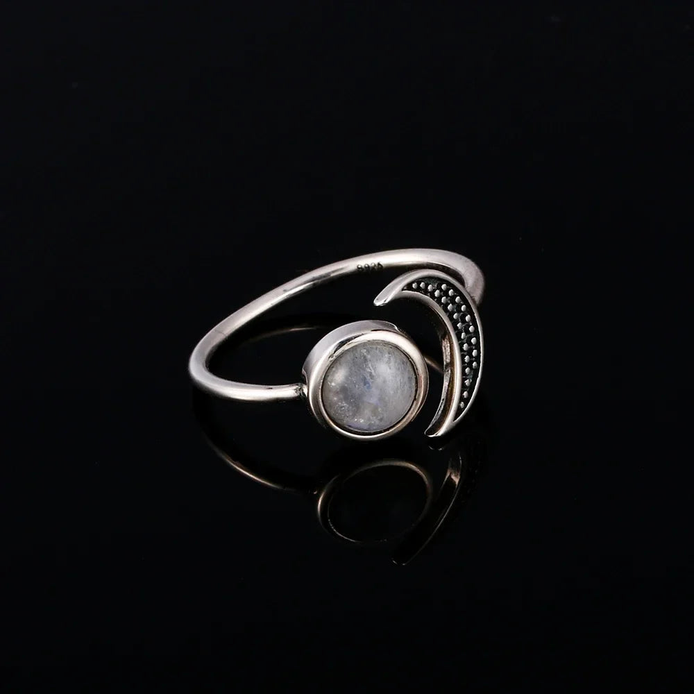 Sterling Silver Crescent Moon Crystal Rings