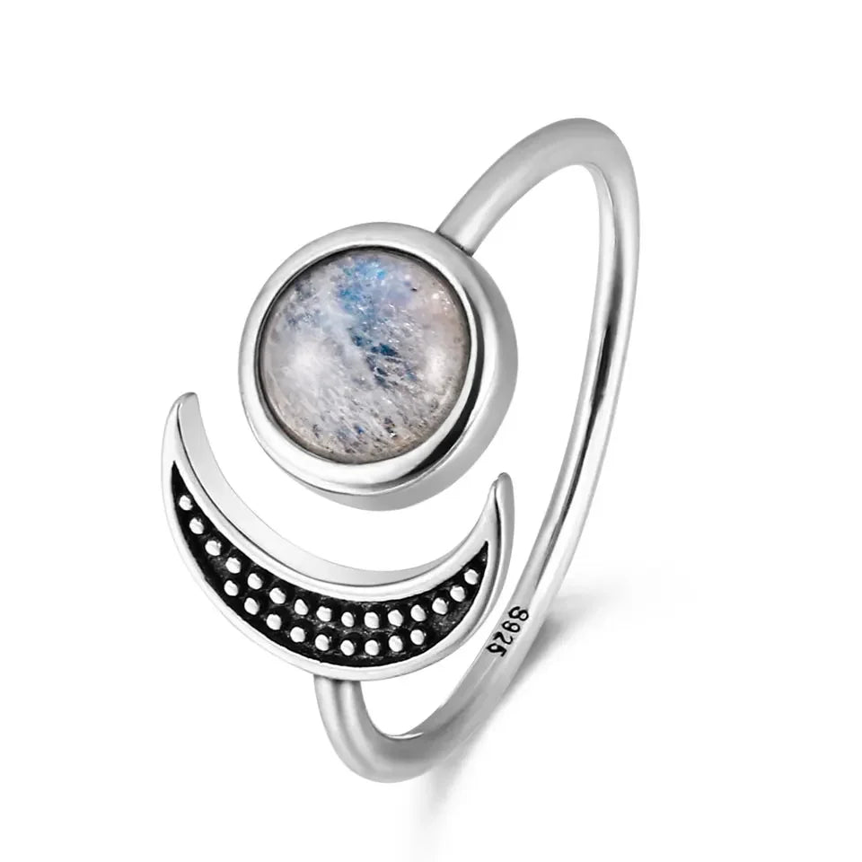 Sterling Silver Crescent Moon Crystal Rings