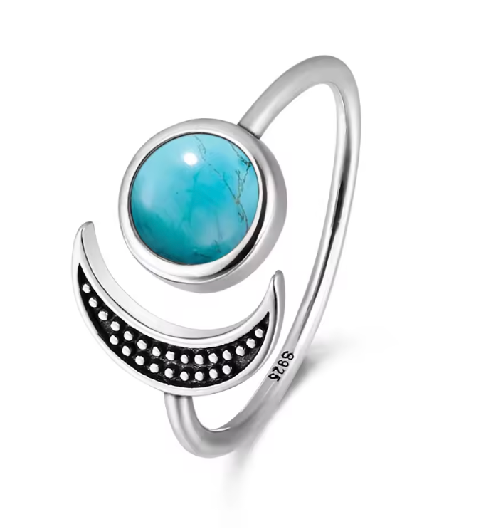 Sterling Silver Crescent Moon Crystal Rings