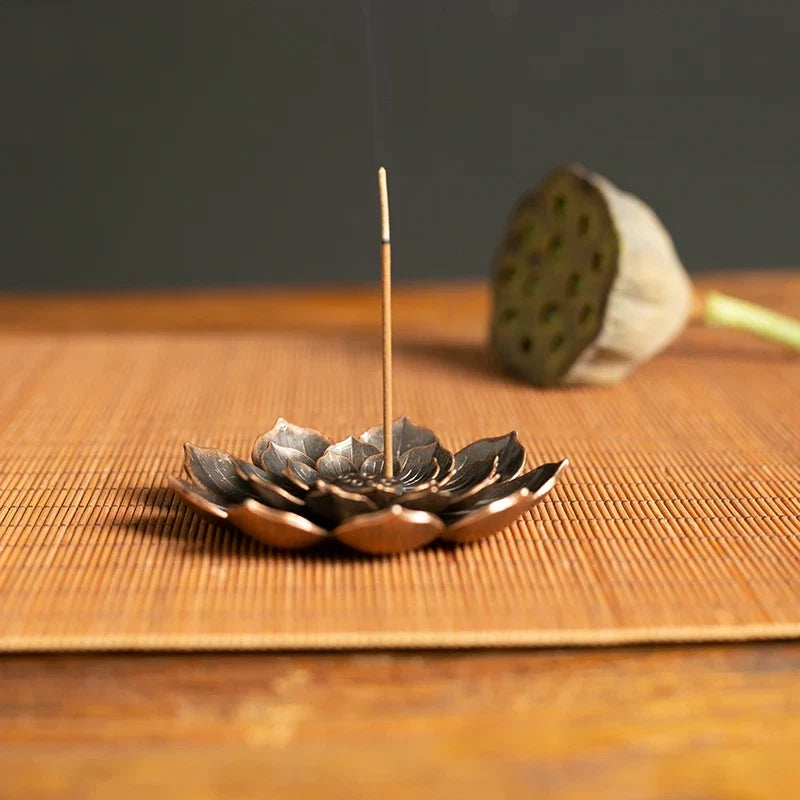 Lotus Flower Incense Burner | Metal Wax Melt Holder for Temple and Home