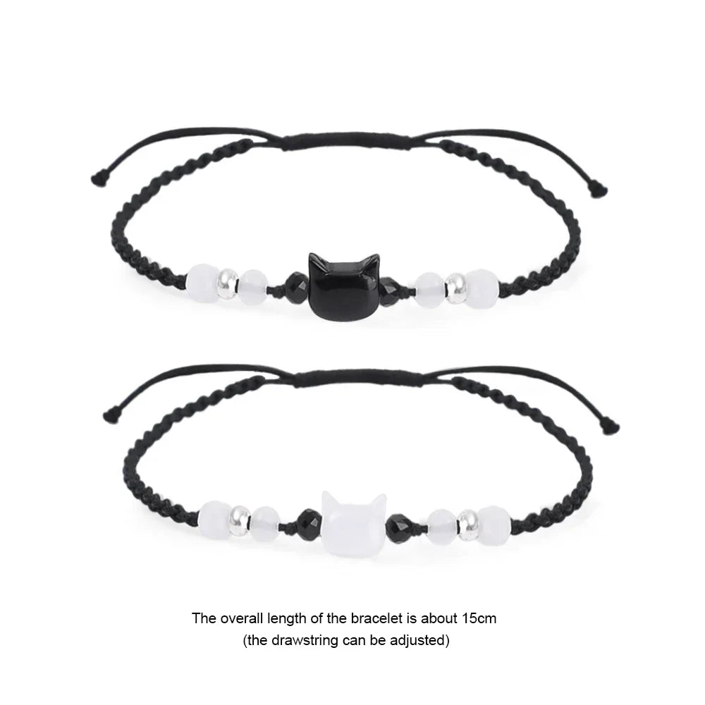 Moonstone Obsidian Cat Charm Bracelets