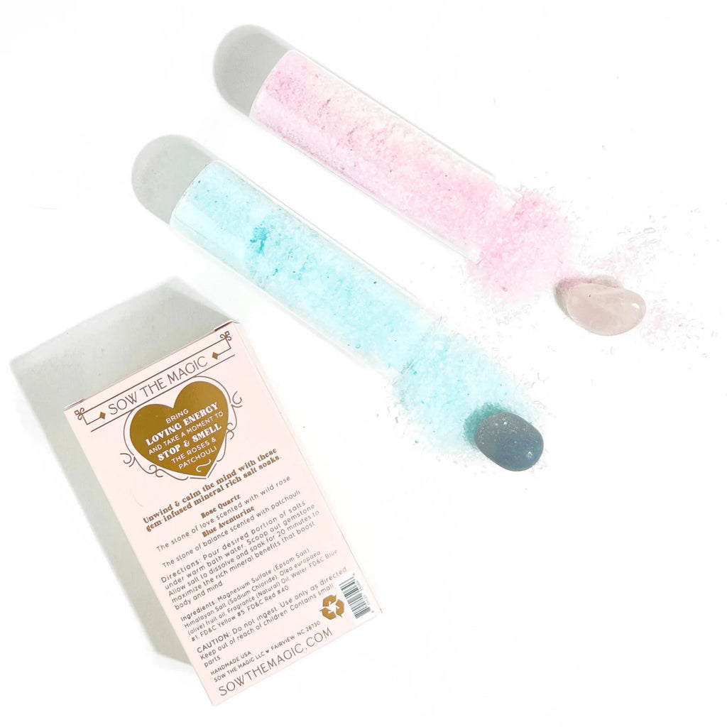 Gem Infused Salt Soak Duo with Rose Quartz + Blue Aventurine
