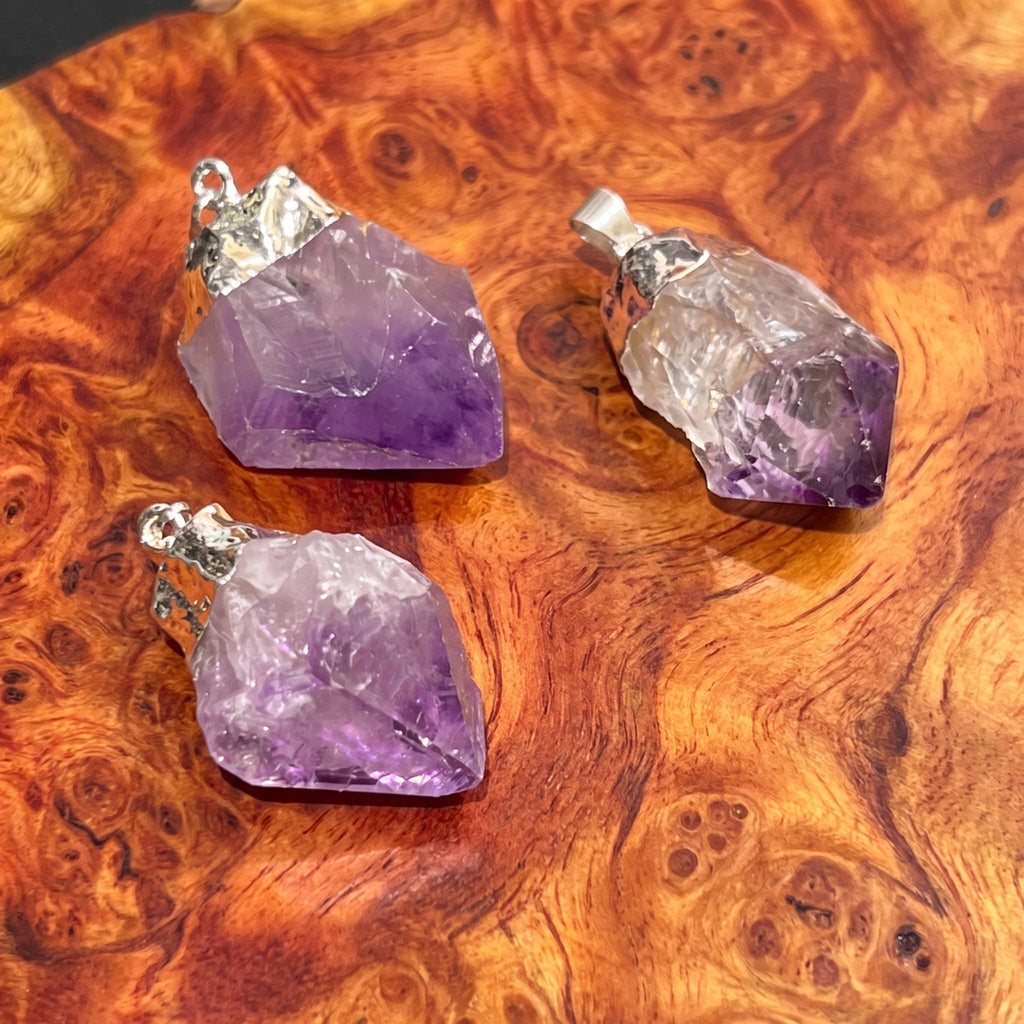 Amethyst Crystal Point Pendant (Silver Plated)
