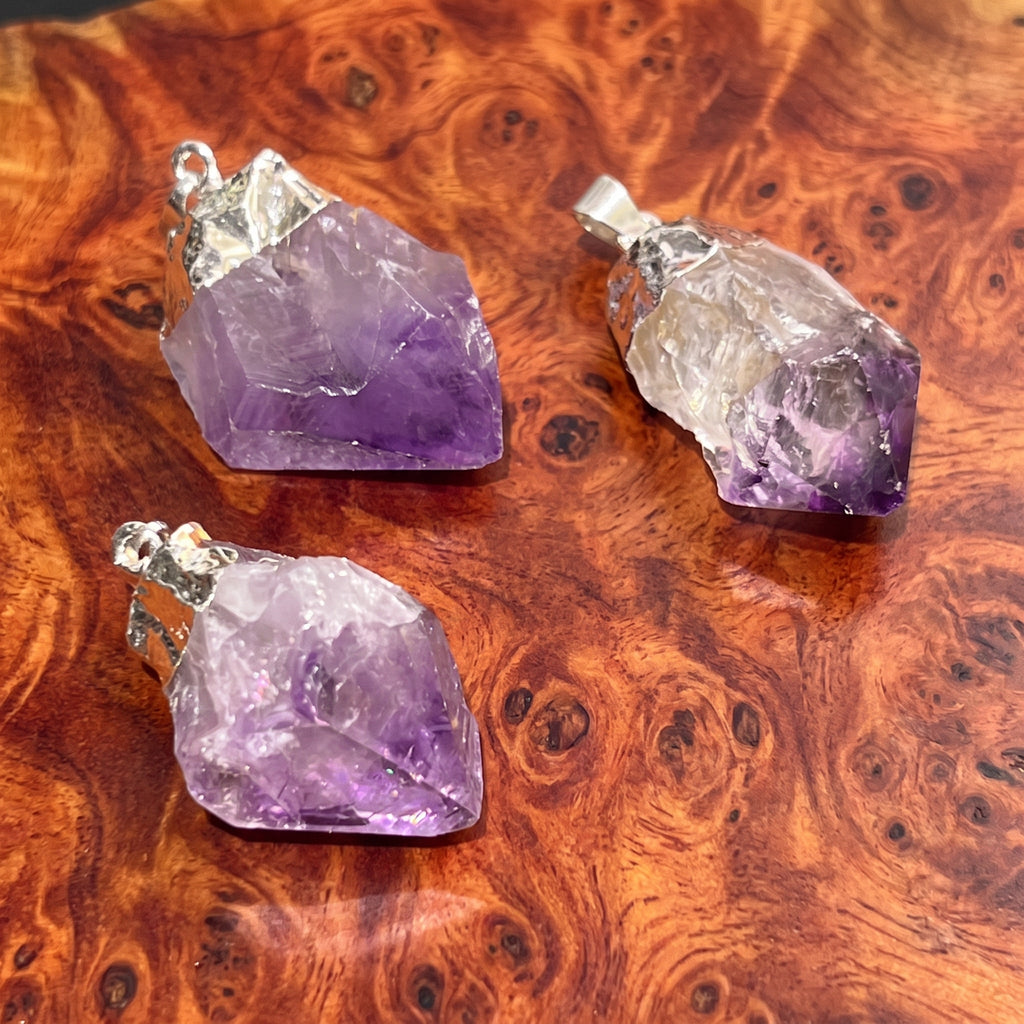 Amethyst Crystal Point Pendant (Silver Plated)