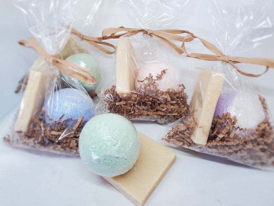 Organic Mini Spa Gift Bundle | All Natural Bath Bomb | Handmade Luxury Soap Bar