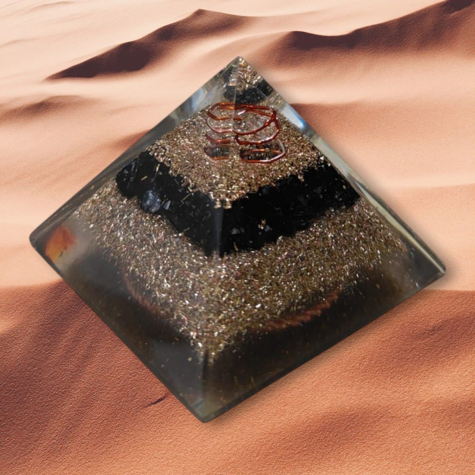 Mini Orgone Brass and Copper Black tourmaline Protection Pyramid