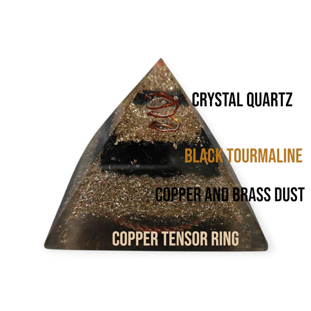 Mini Orgone Brass and Copper Black tourmaline Protection Pyramid